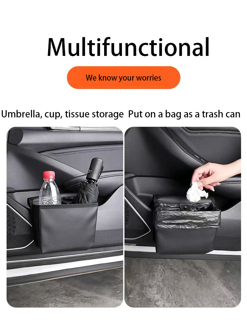 PU Leather Car Trash Can & Storage Organizer – Foldable Magnetic Hanging Bin for a Clean & Organized Car