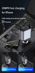 120W 4-in-1 Retractable Car Charger – Fast Charging with Adjustable 180° Rotation & Universal Compatibility